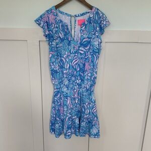 Lilly Pulitzer Ravi Romper LARGE Amalfi Blue Sound the Siren Resort Mermaid